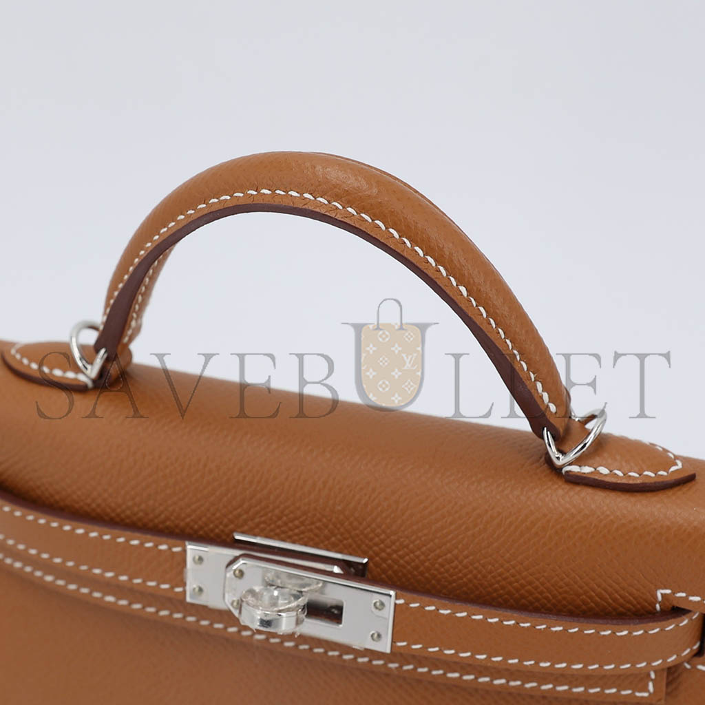 h**mes mini kelly second generation G01den brown epsom silver buckle (19*12*5.5cm)